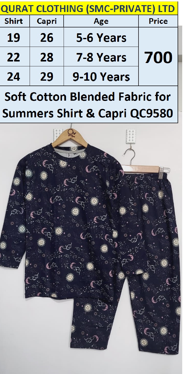 Soft Cotton Blended Fabric for Summers Shirt & Capri Moon & Clouds Print QC9580