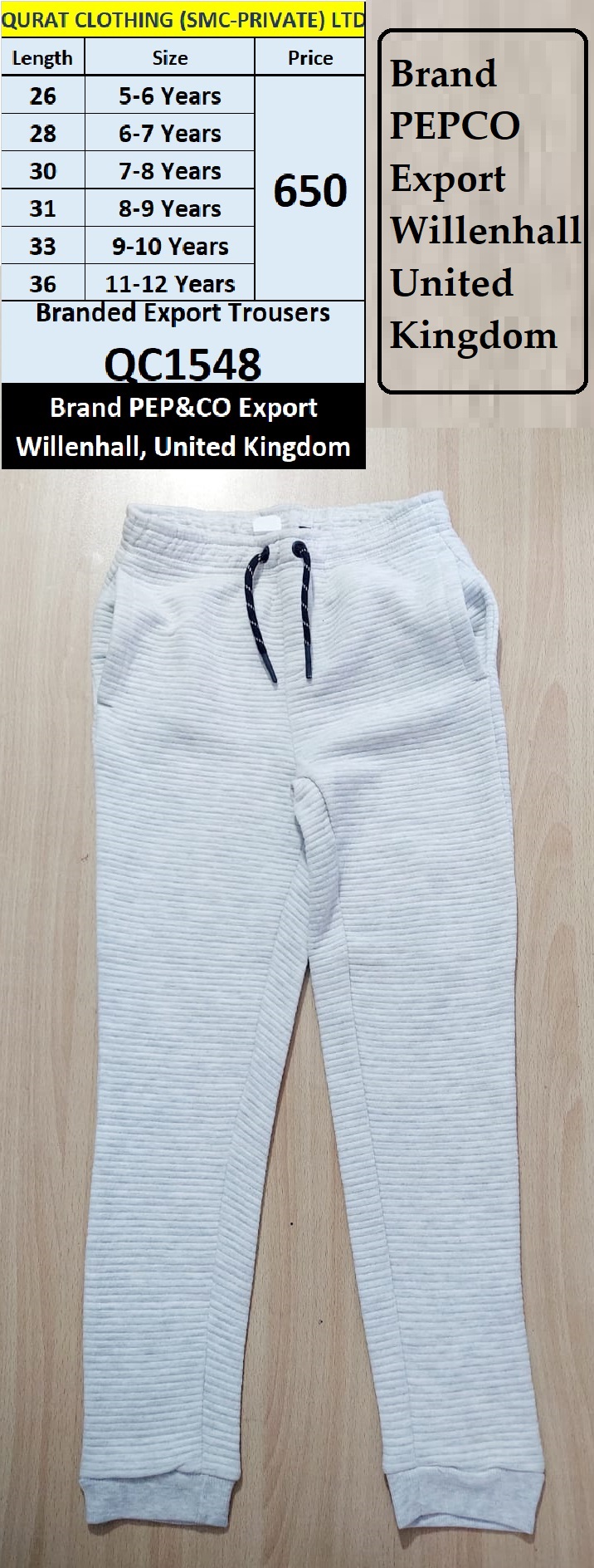 PEPCO Brand Export Trouser QC1548 Export Willenhall, United Kingdom