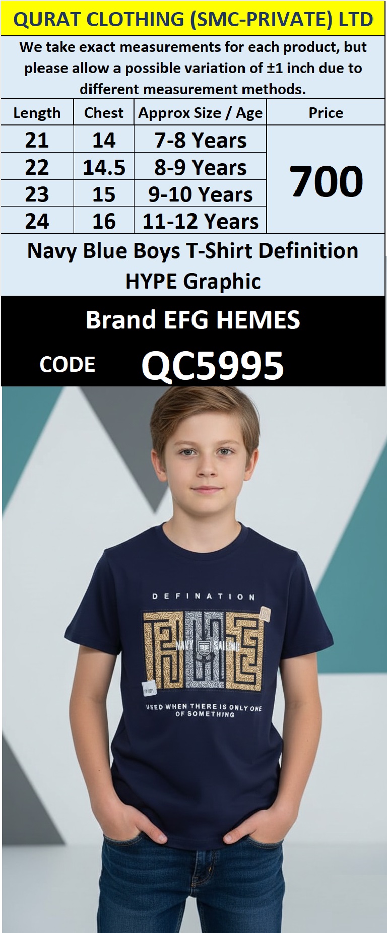 Navy Blue Cotton-Blend Boys T-Shirt Definition HYPE Graphic Print – Kids Tee – QC5995