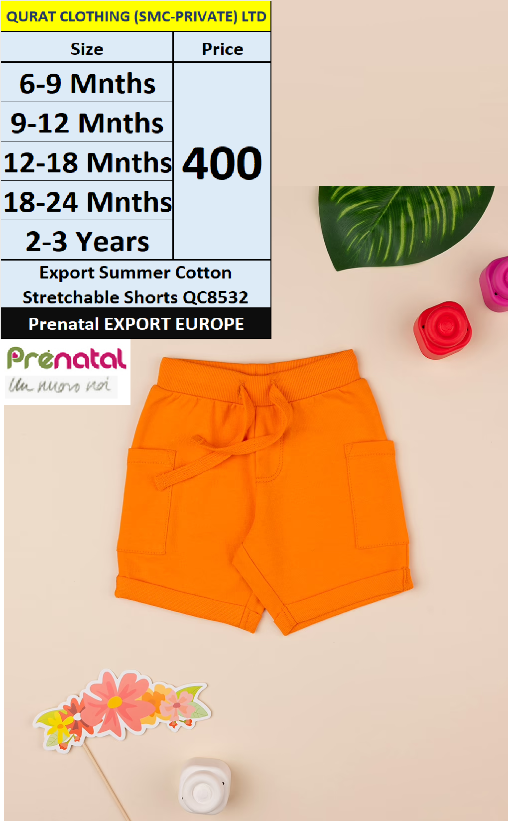 Prenatal Export Europe Summer Cotton Stretchable Shorts QC8532