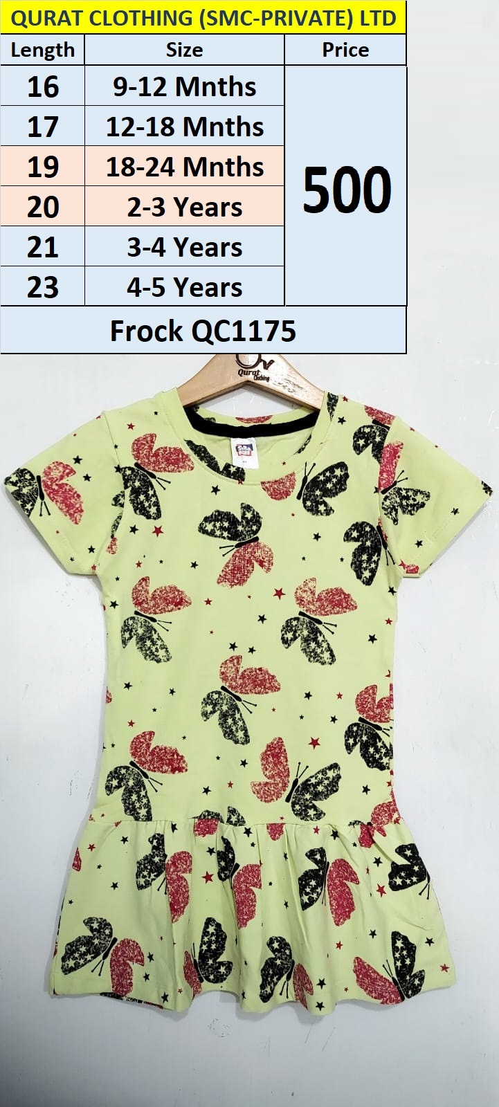 Light Green Butterfly Print Frock QC1175