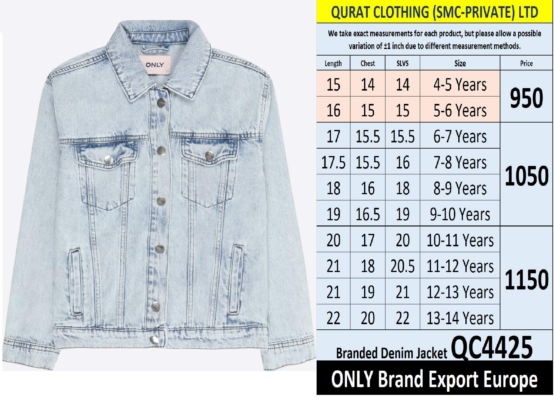 ONLY Brand Denim Jacket Export Europe - QC4425