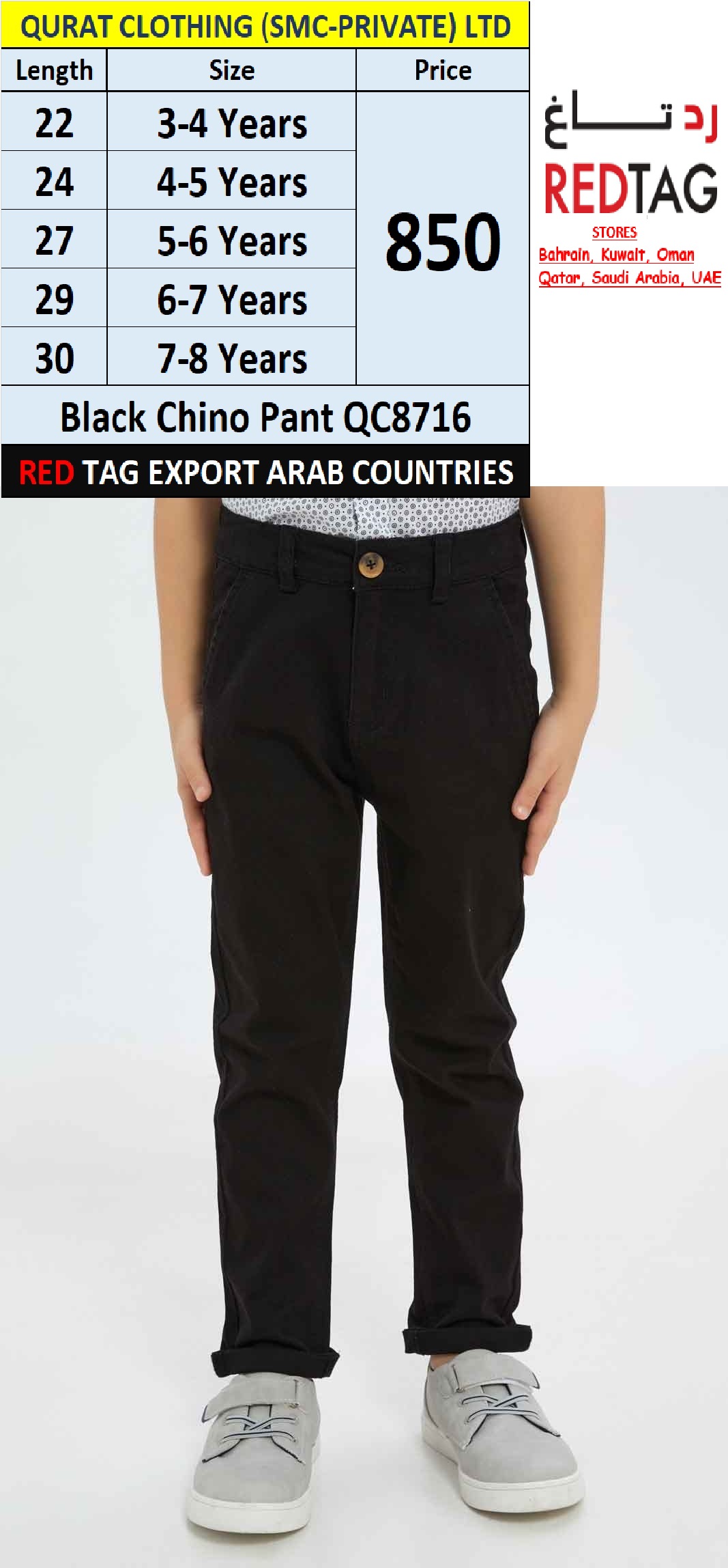 Branded Red Tag Black Chino Pant QC8716 Export Arab Countries