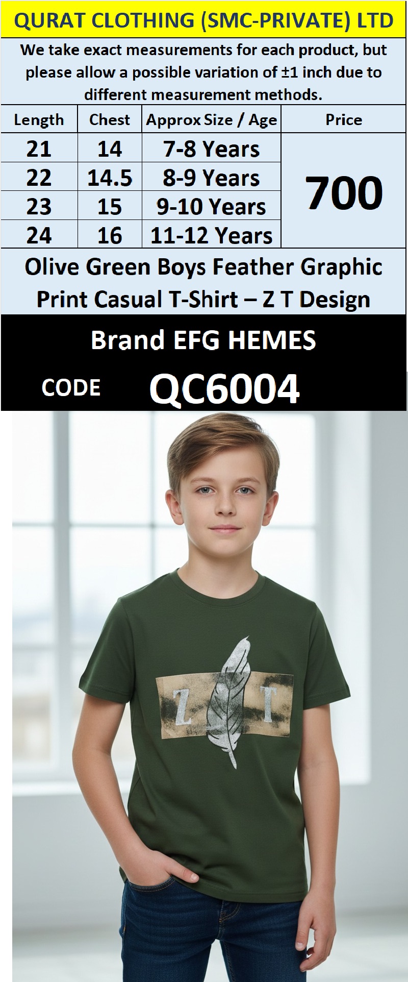 Olive Green Cotton-Blend Boys T-Shirt ZT Feather Graphic Print – Kids Graphic Tee – QC6004