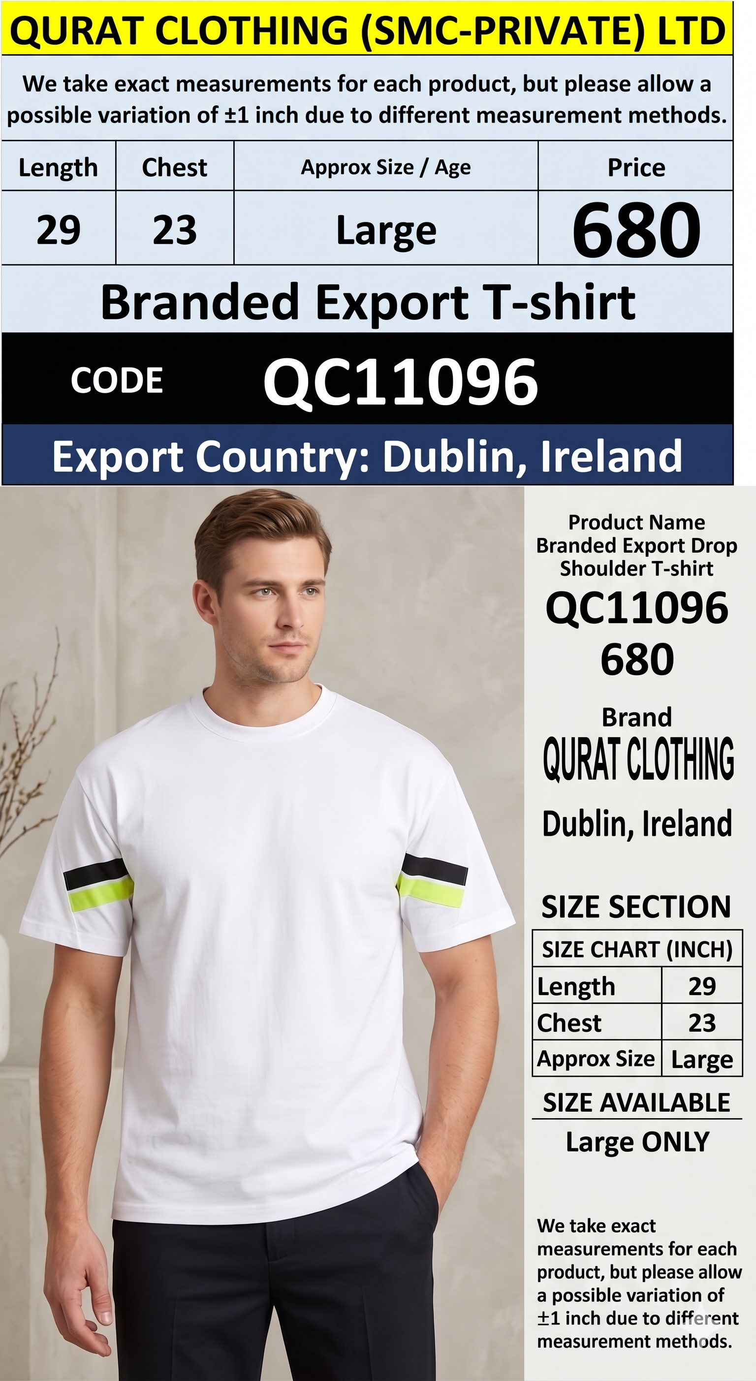 BRANDED EXPORT DROP SHOULDER T-SHIRT QC11096 – Primark Export Dublin, Ireland