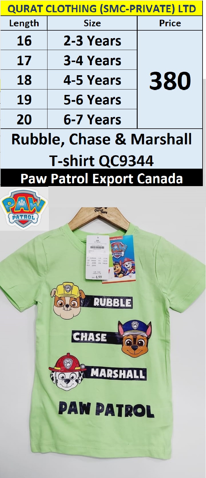 Rubble, Chase & Marshall T-shirt QC9344 Brand Paw Patrol Export Canada
