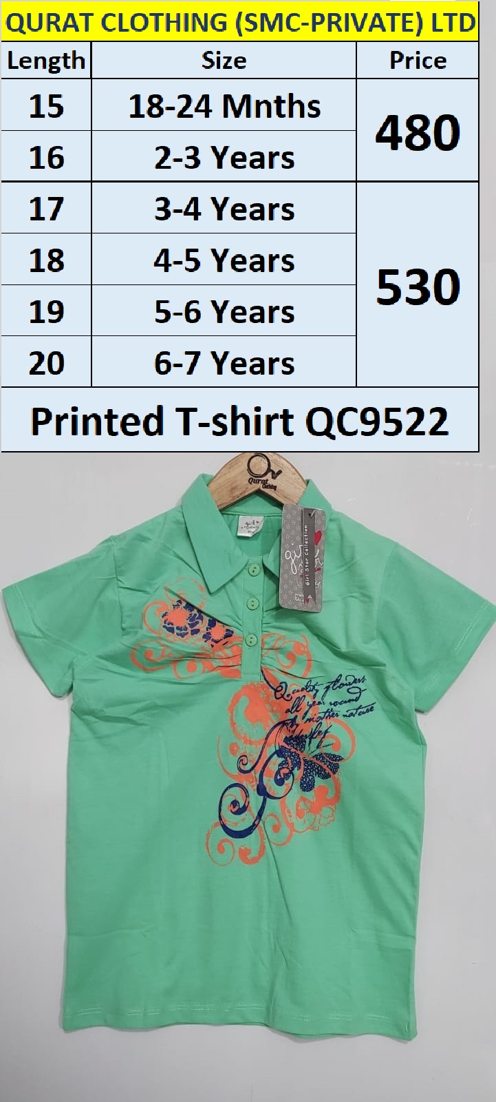Green Printed Collar Half Sleeves T-shirt QC9522 Brand Girl Star Collection