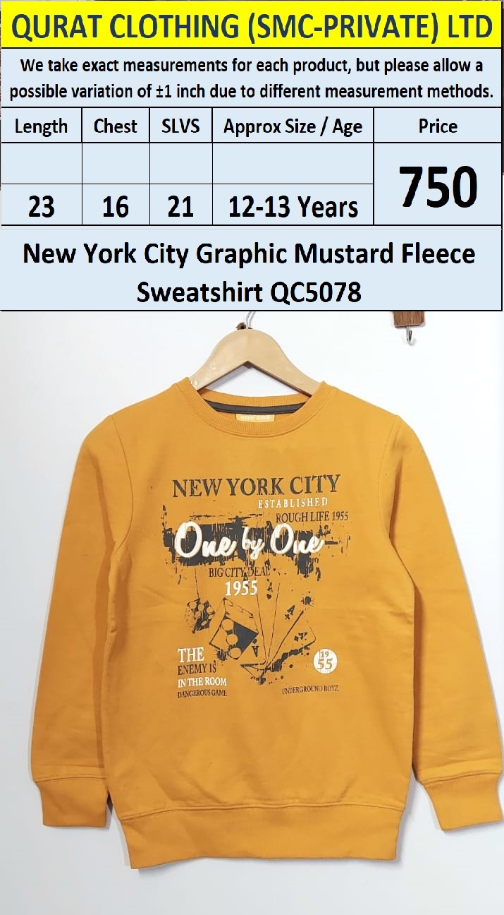 New York City Graphic Mustard Fleece Sweatshirt QC5078 – Export Europe