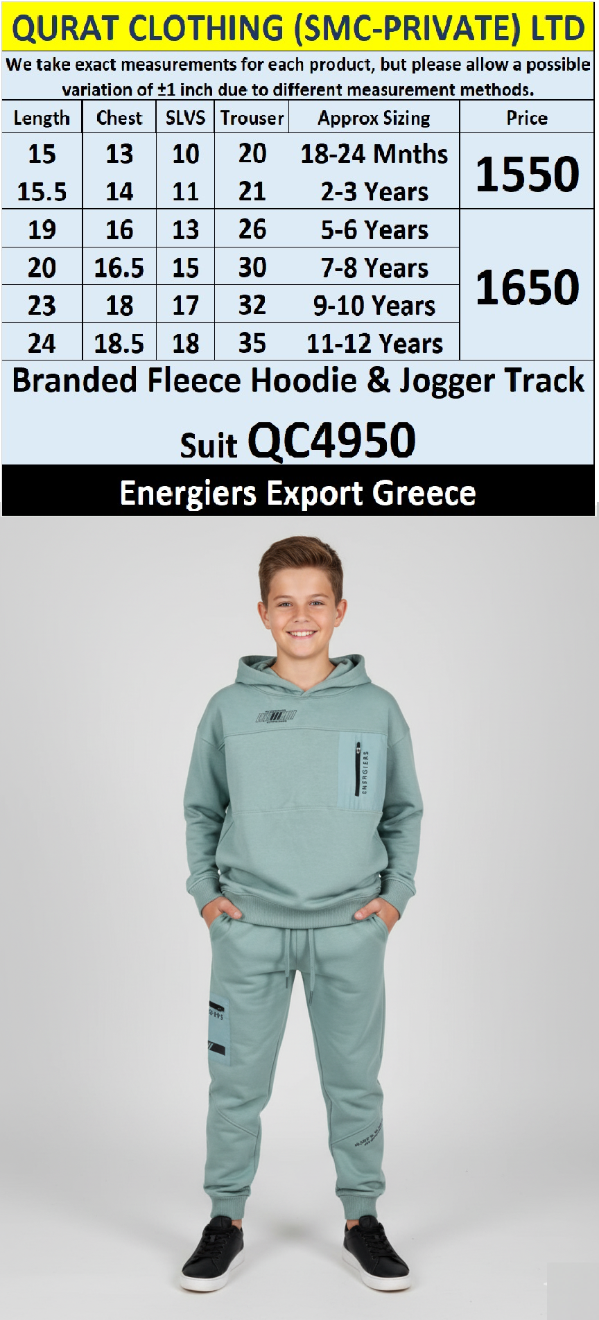 Energiers Mint Green “For a Better Future” Branded Fleece Hoodie & Jogger Track Suit QC4950 – Export Greece