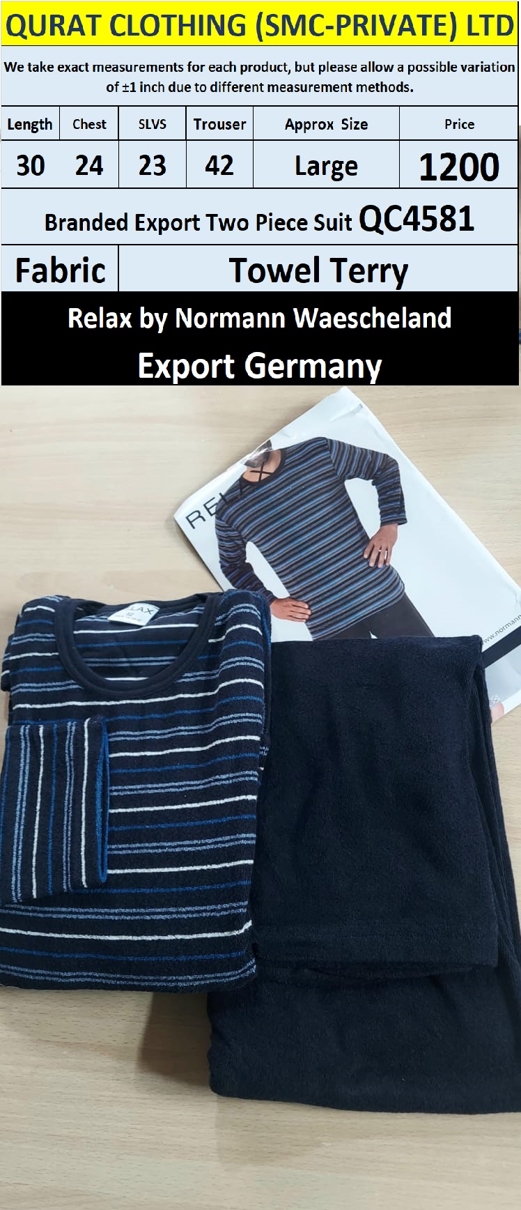 Relax by Normann Waescheland Branded Two Piece Suits QC4581 Export Germany