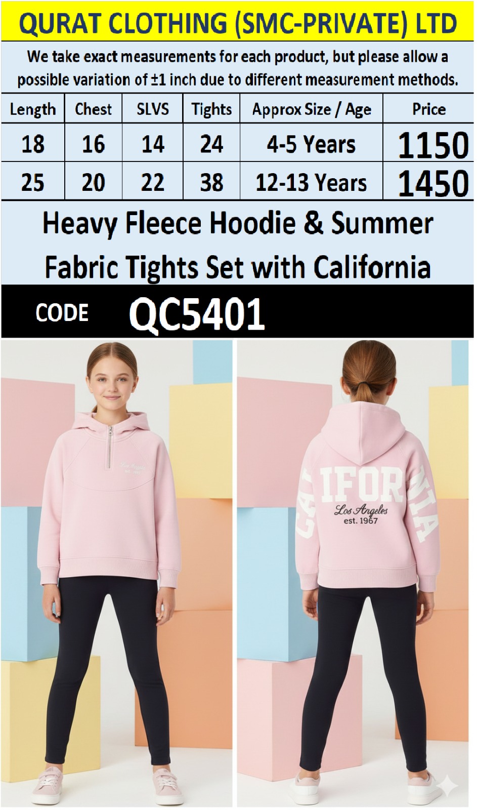 Pink California Heavy Fleece Hoodie & Summer Fabric Tights Set | QC5401