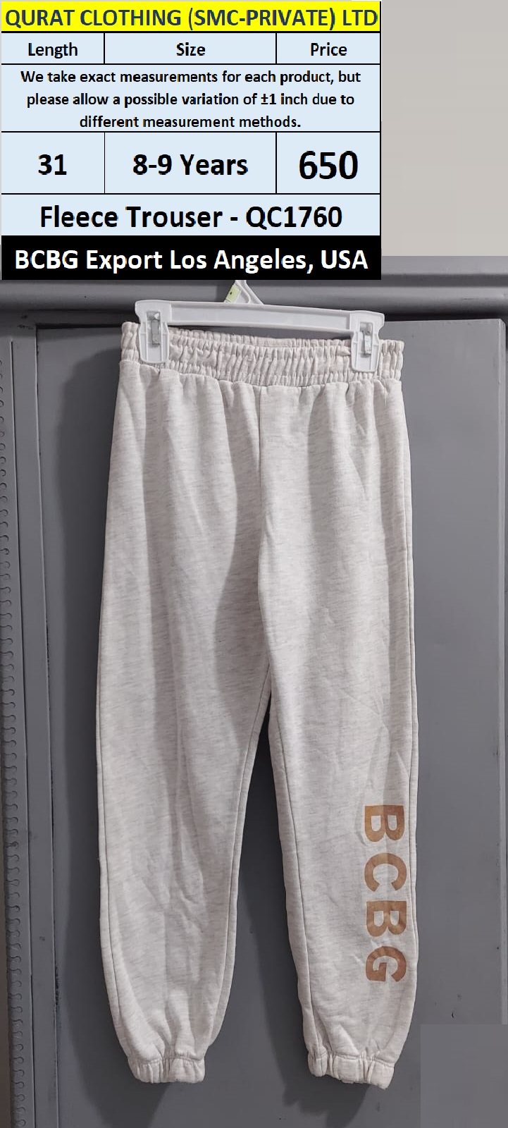 BCBG Brand Fleece Trouser QC1760 Export Los Angeles - USA | Qurat Clothing