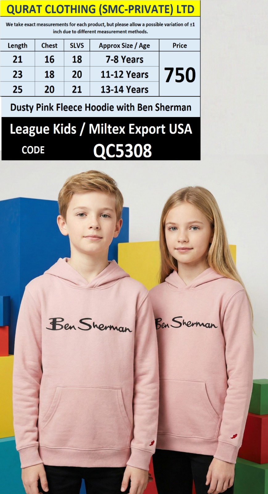 Dusty Pink Fleece Pullover Hoodie Ben Sherman Print Kids QC5308