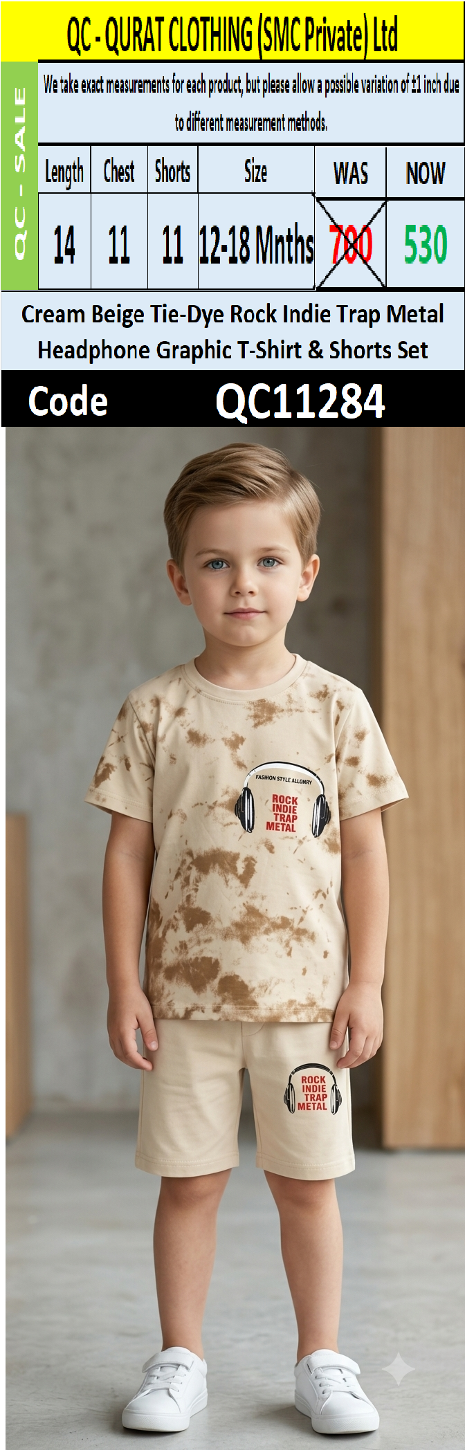 Cream Beige Tie-Dye Rock Indie Trap Metal Headphone Graphic T-Shirt & Shorts Set – QC11284