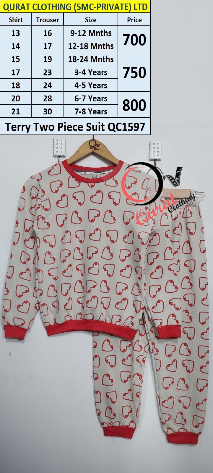 Terry Heart Print Two Piece Suit QC1597