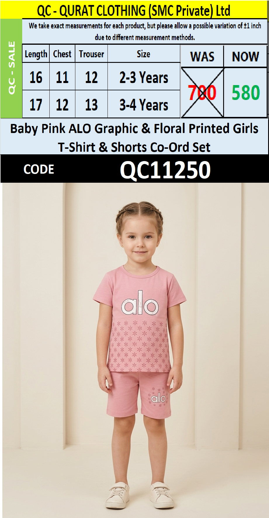 Baby Pink ALO Floral Graphic Printed Girls T-Shirt & Shorts Set QC11250