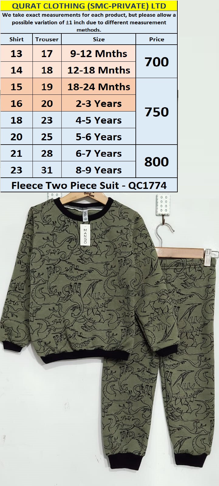 Qurat Clothing's QC1774 Dino Two-Piece Suit combines style, comfort and warmth.