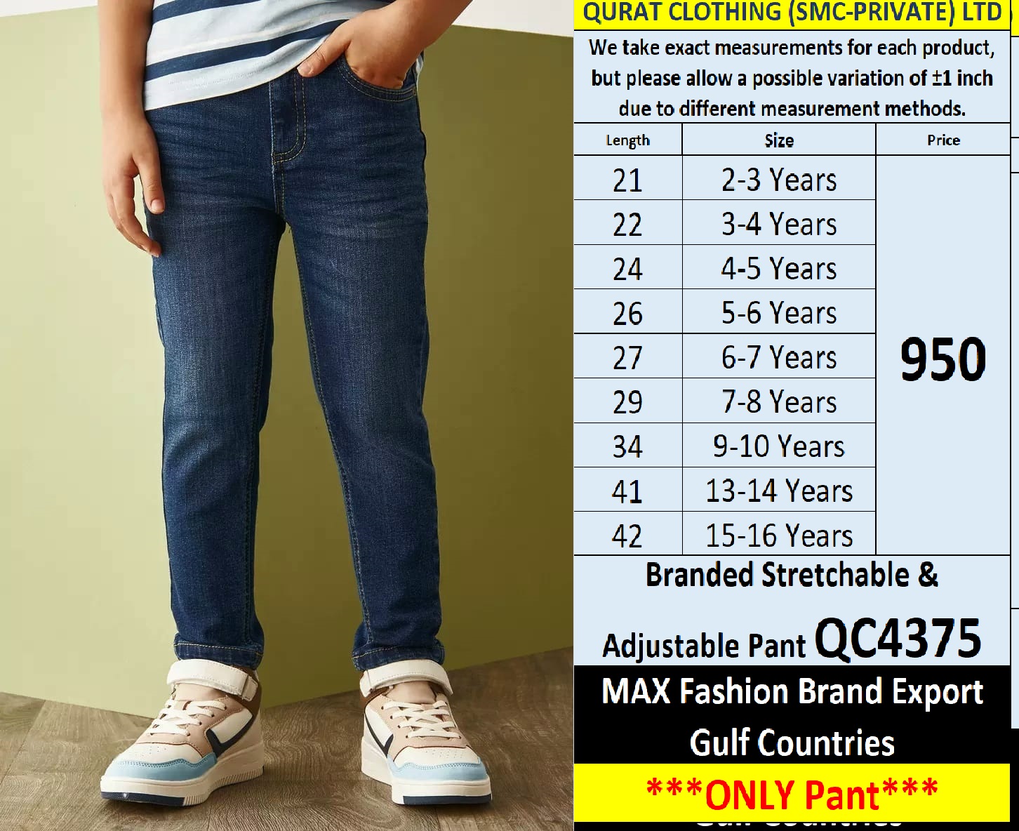 MAX FASHION Brand Stretchable & Adjustable Pant Export Gulf Countries - QC4375