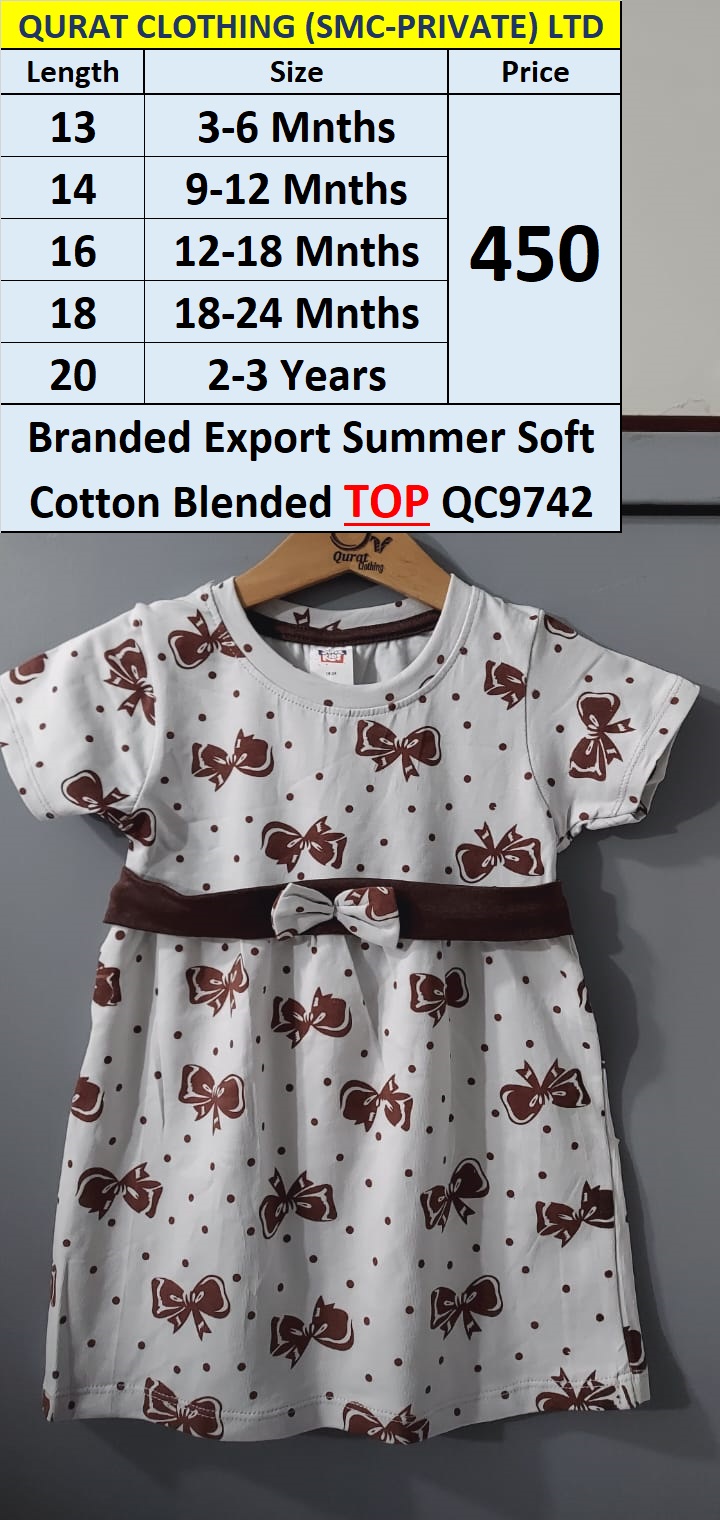 Branded Export Summer Brown Bow Soft Cotton Blended TOP QC9742