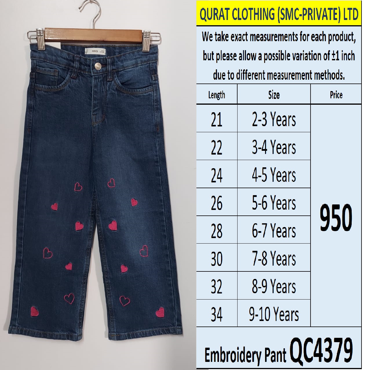 Mid Blue Denim Embroidery Pant QC4379