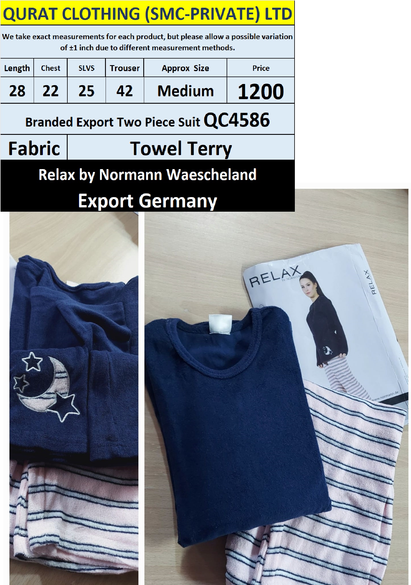 Relax by Normann Waescheland Branded Two Piece Suits QC4586 Export Germany