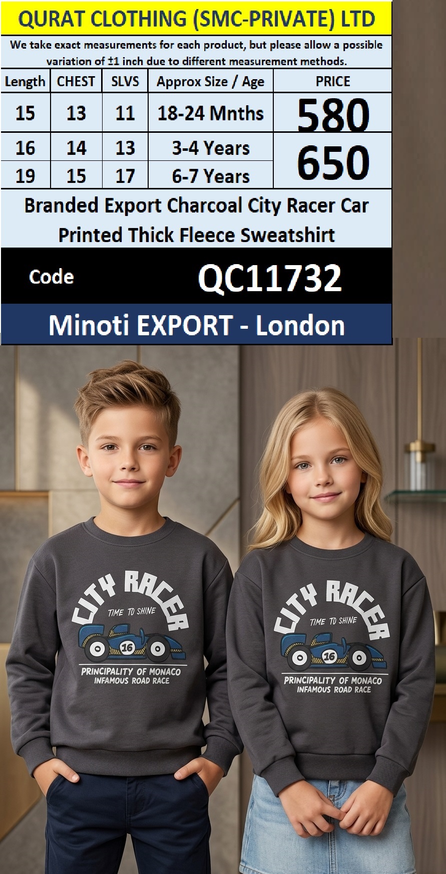 Branded Export Charcoal City Racer Car Printed Thick Fleece Sweatshirt QC11732