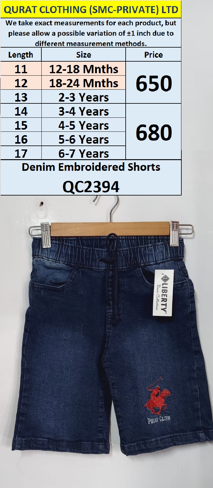 Denim Embroidered Polo Club Shorts QC2394