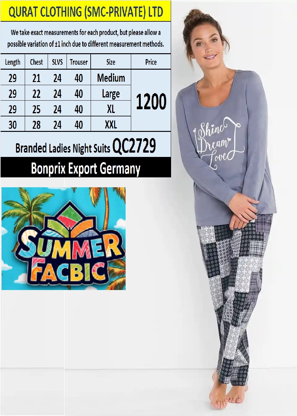 Bonprix BPC Brand Summer Ladies Night Suits QC2729 Export Germany - QC2729