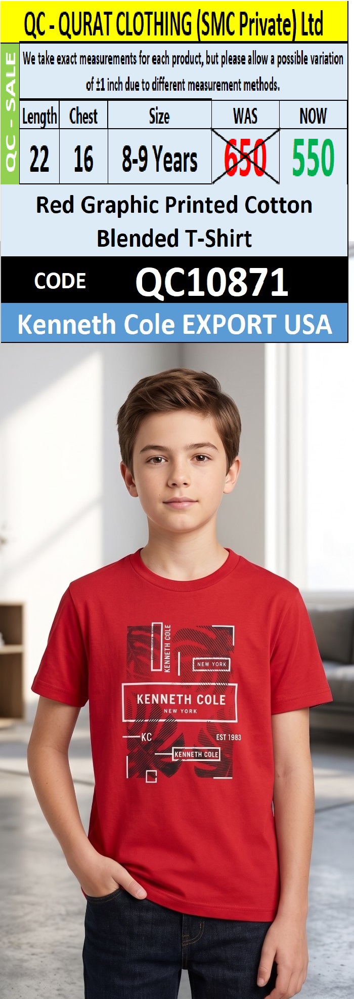 Red Graphic Printed Cotton Blended T-Shirt QC10871 – Kenneth Cole Export USA