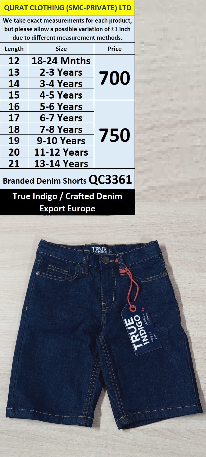 Dark Blue Branded Denim Shorts QC3361 Export Europe
