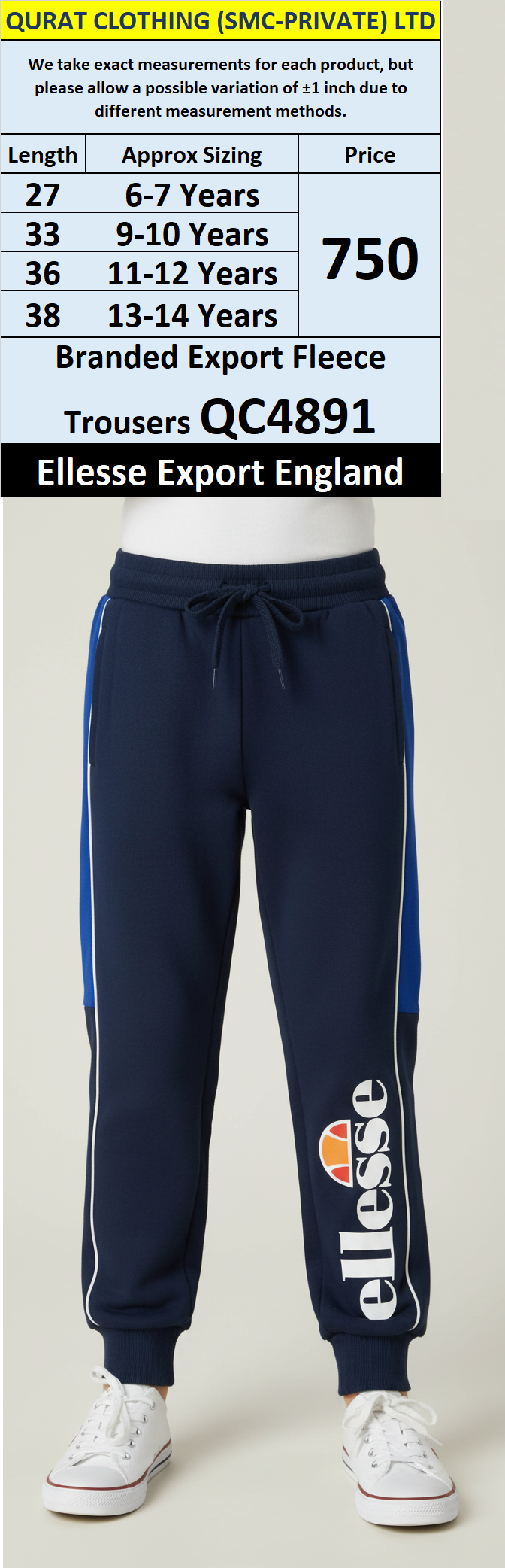 Ellesse Brand Navy Blue Fleece Trouser QC4891 – Export England