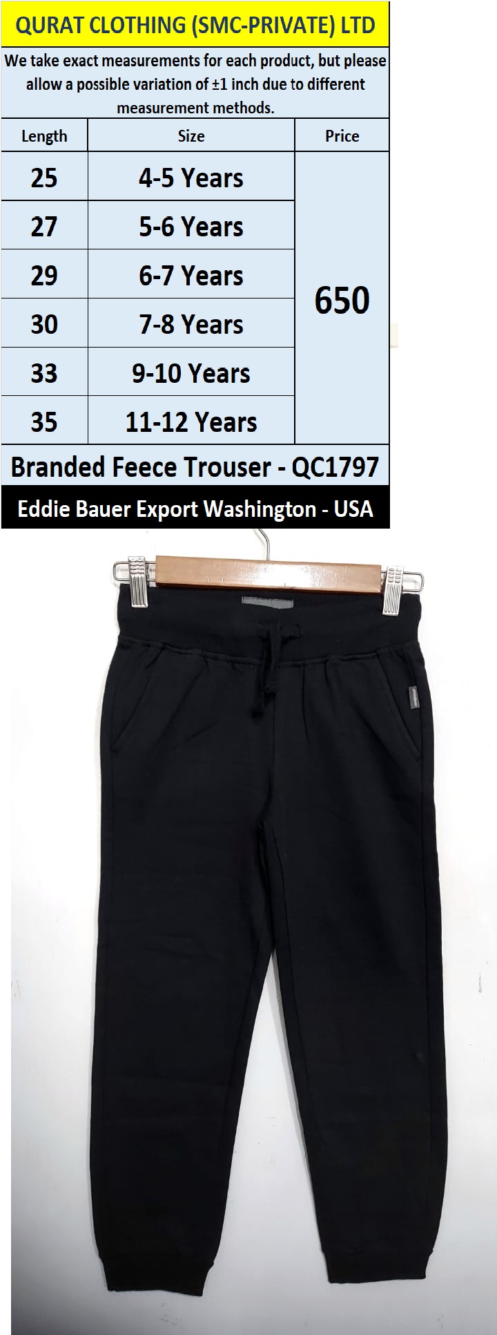 Eddie Bauer Brand Fleece Trouser QC1797 Export Washinton - USA