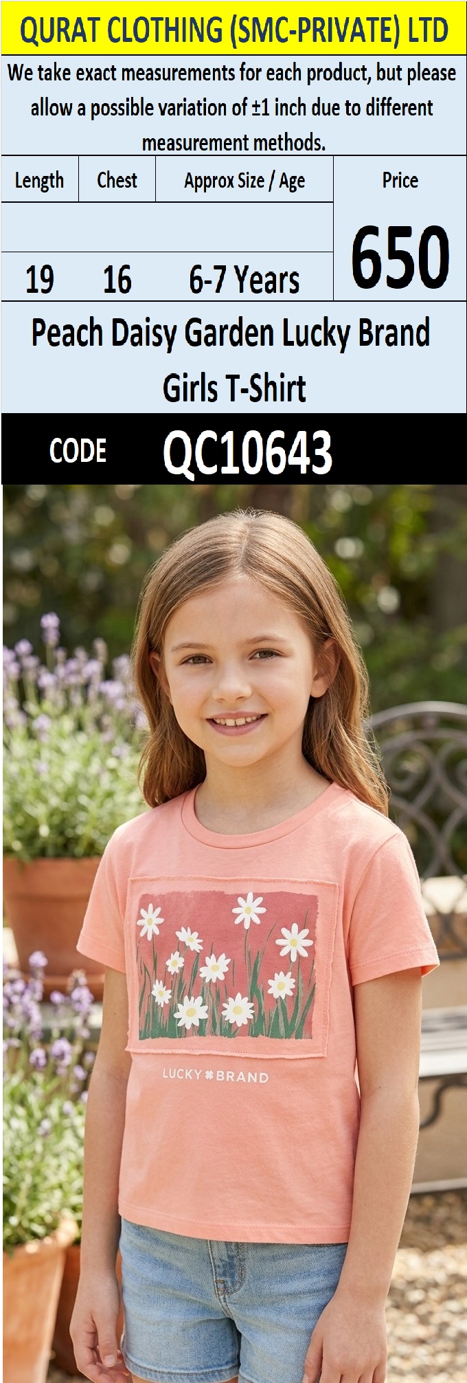 Peach Daisy Garden Lucky Brand Girls T-Shirt QC10643