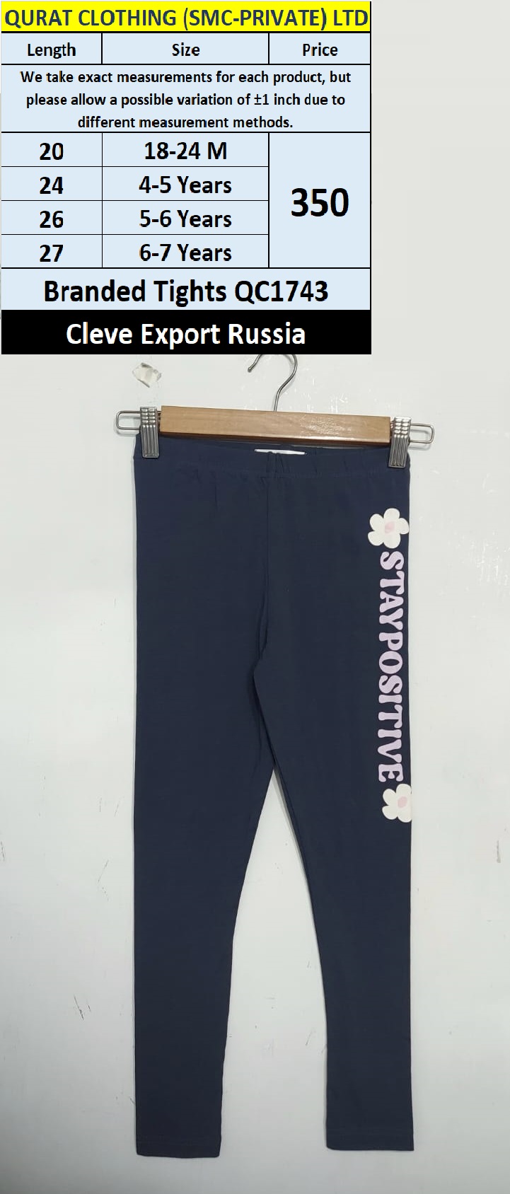 Cleve Brand Stay Positive Tights QC1743 Export Russia 