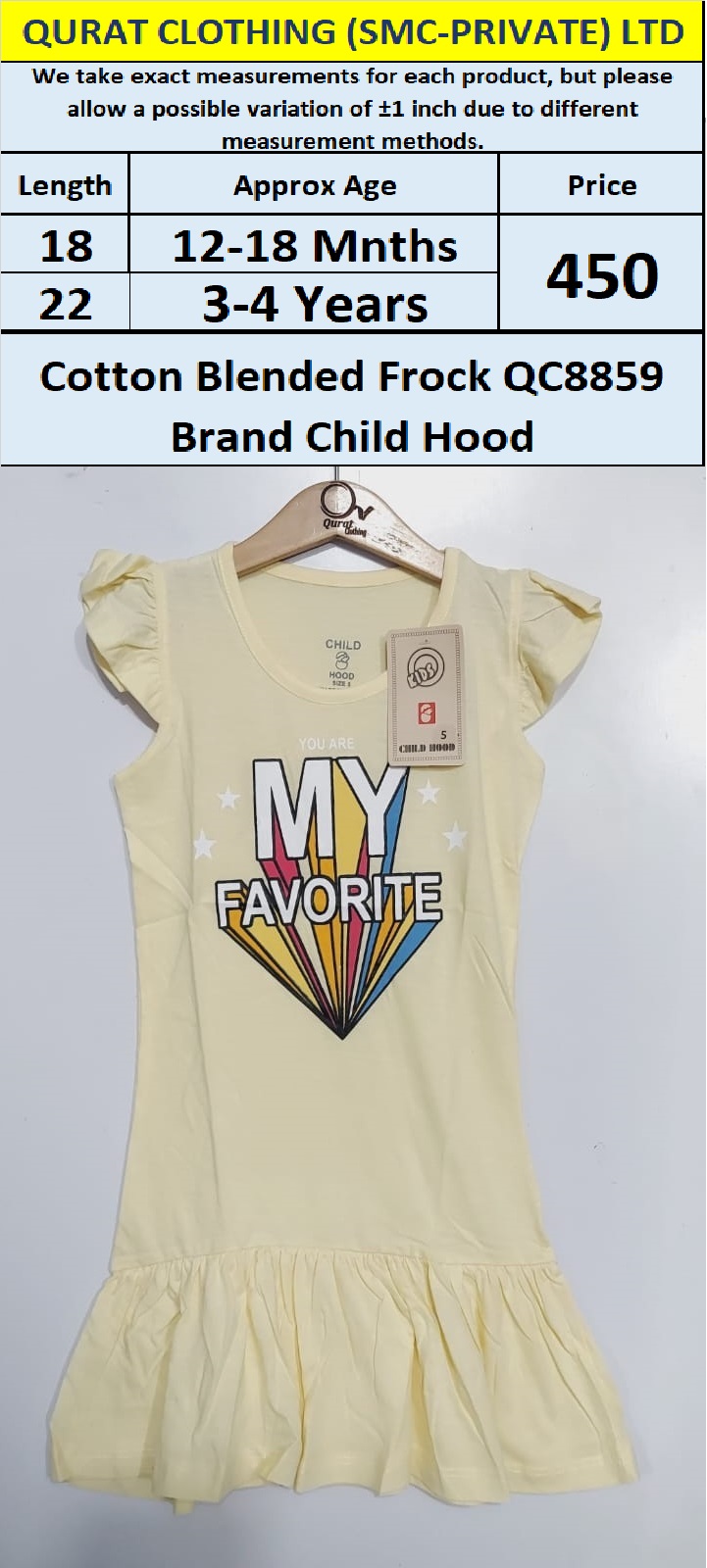 Cotton Blended Frock QC8859 Brand Child Hood
