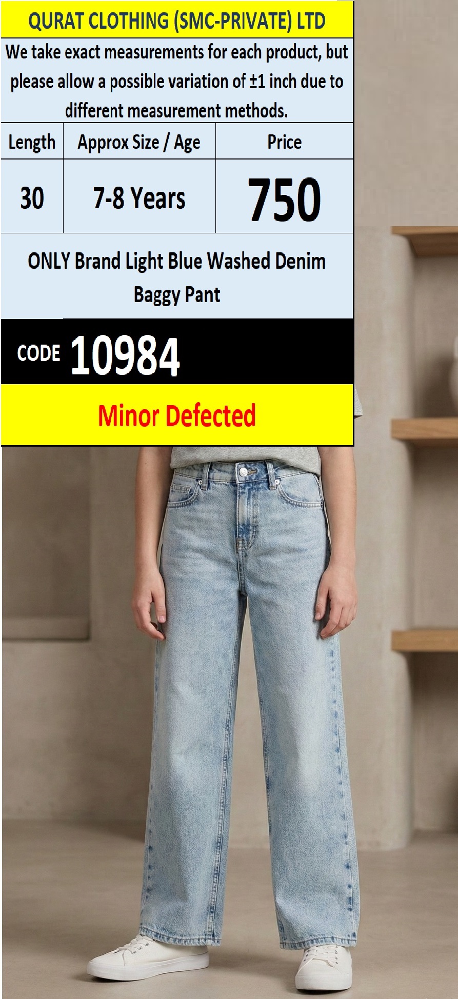 ONLY Light Blue Washed Denim Baggy Pant – QC10984 - (Minor Defected)