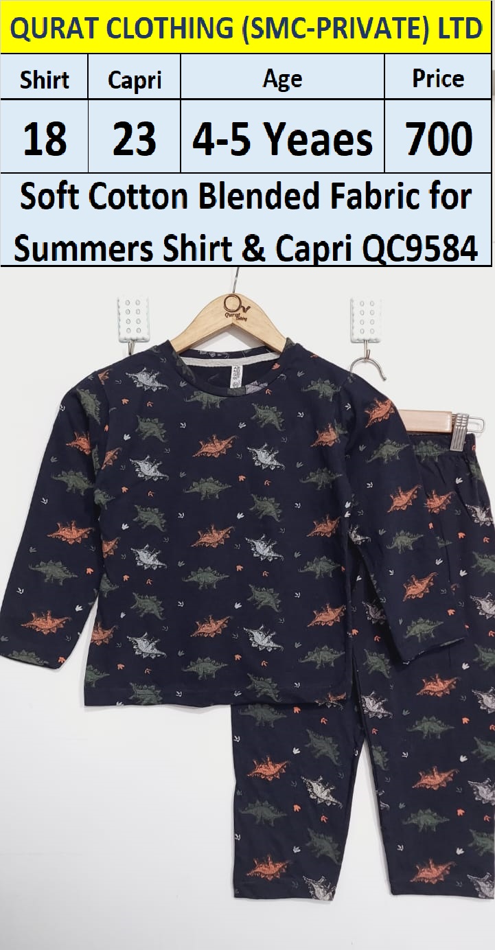 Soft Cotton Blended Fabric for Summers Shirt & Capri Dino Print QC9584