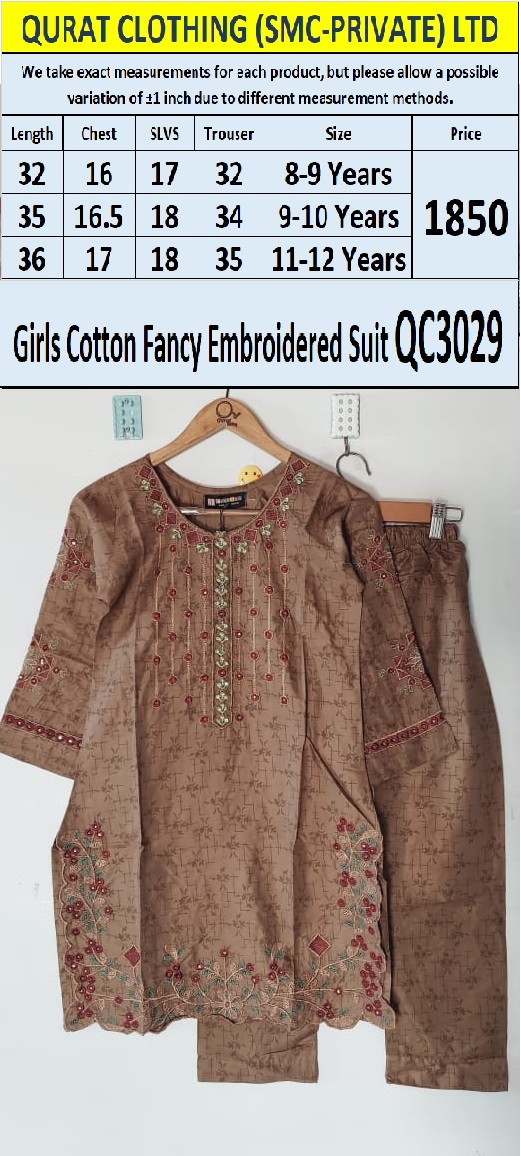 Girls Cotton Fancy Embroidered Suit QC3029