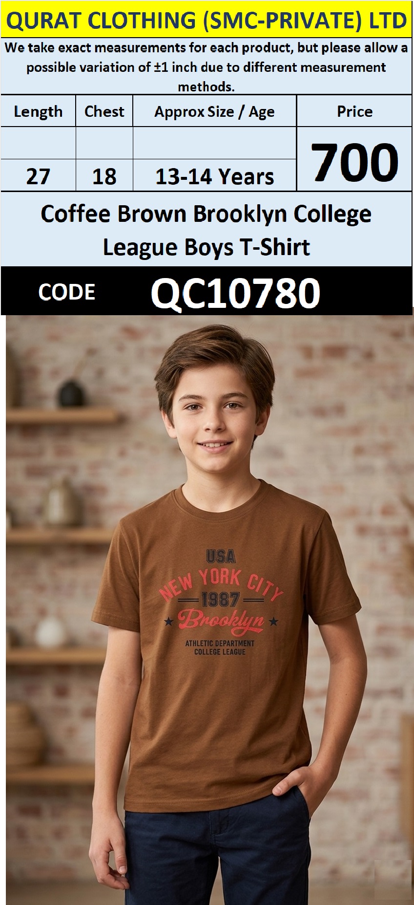 Coffee Brown Brooklyn College League Boys T-Shirt QC10780