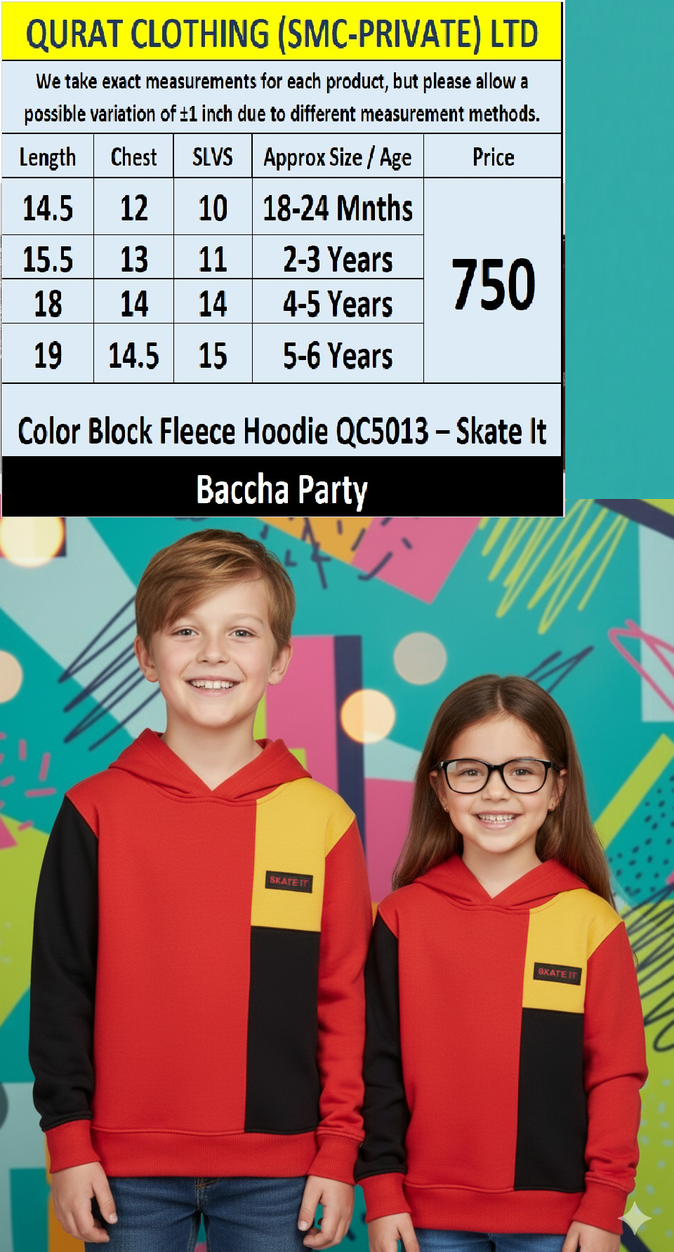 Baccha Party Color Block “Skate It” Fleece Hoodie QC5013 