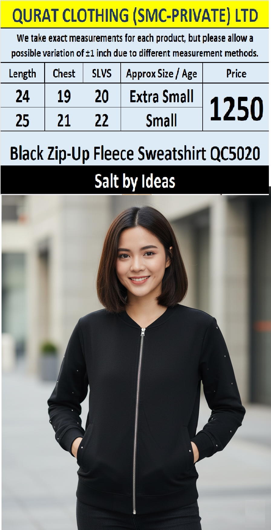 Black Zip-Up Fleece Sweatshirt for Women QC5020 – Salt by Ideas