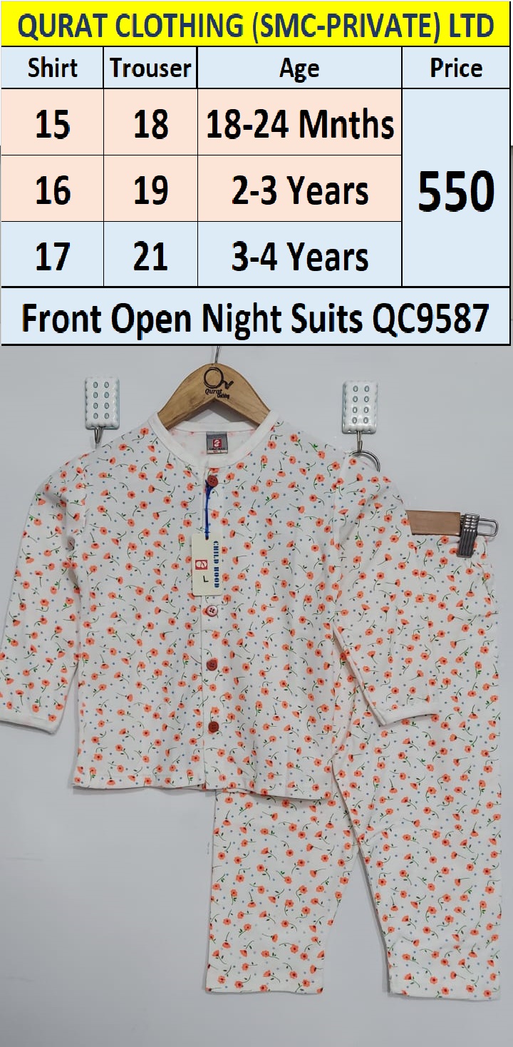 Front Open Orange Flower Print Night Suits QC9587