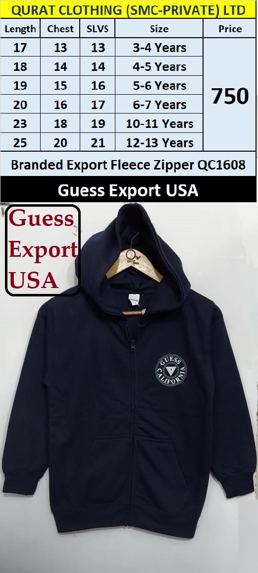 Guess Brand Navy Blue Fleece Zipper Hoodie QC1608 Export USA