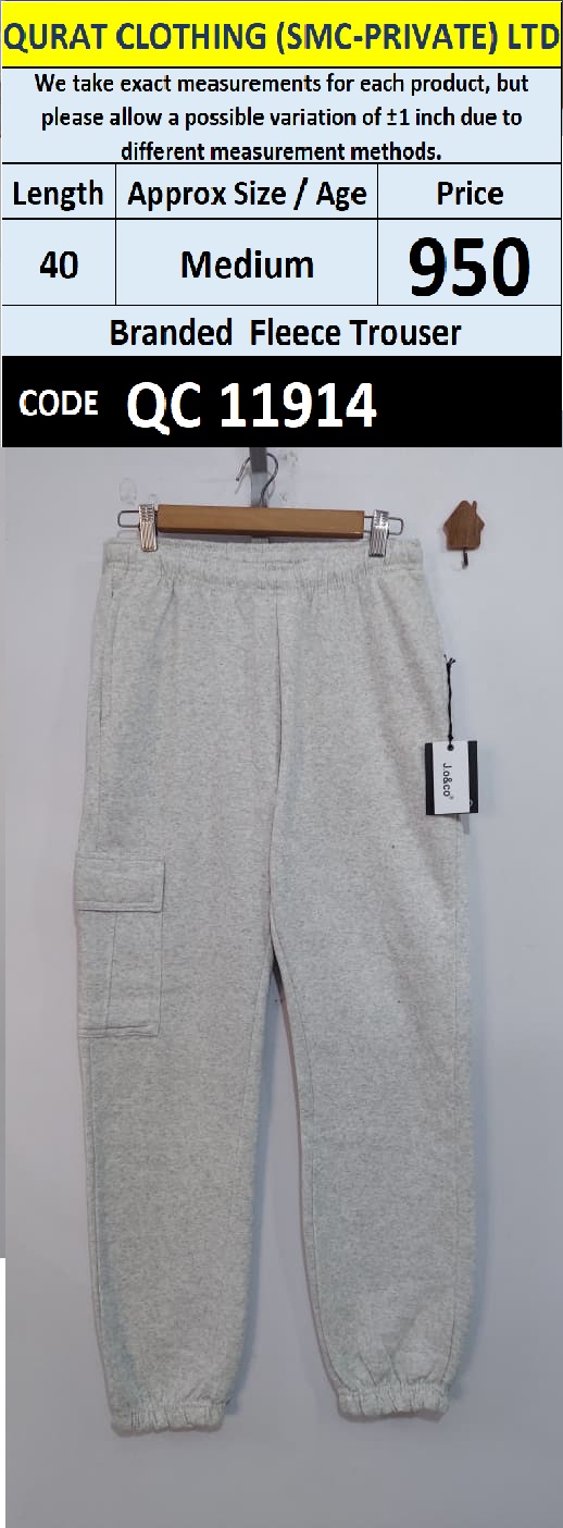 Branded Grey Marl Fleece Cargo Pocket Cuffed Jogger Trousers — QC11914