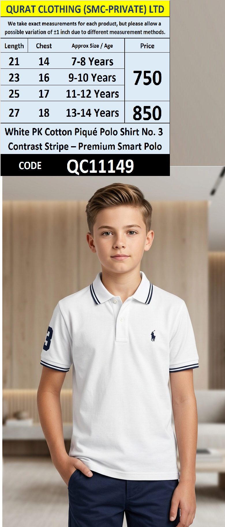 White PK Cotton Piqué Polo Shirt No. 3 Contrast Stripe – Premium Smart Polo QC11149