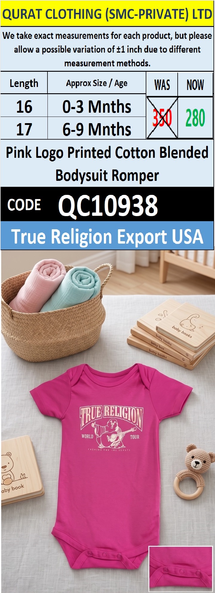 True Religion Pink Logo Printed Cotton Blended Bodysuit Romper QC10938 – Export USA