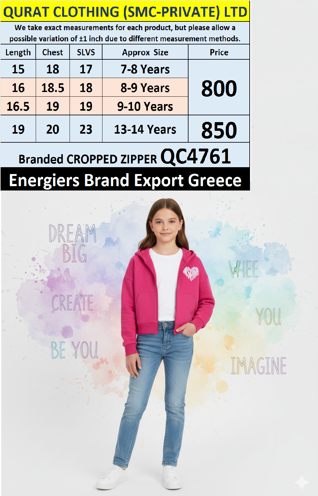 Energiers Brand Pink Inspire Stylish Cropped Zipper QC4761 Export Greece 
