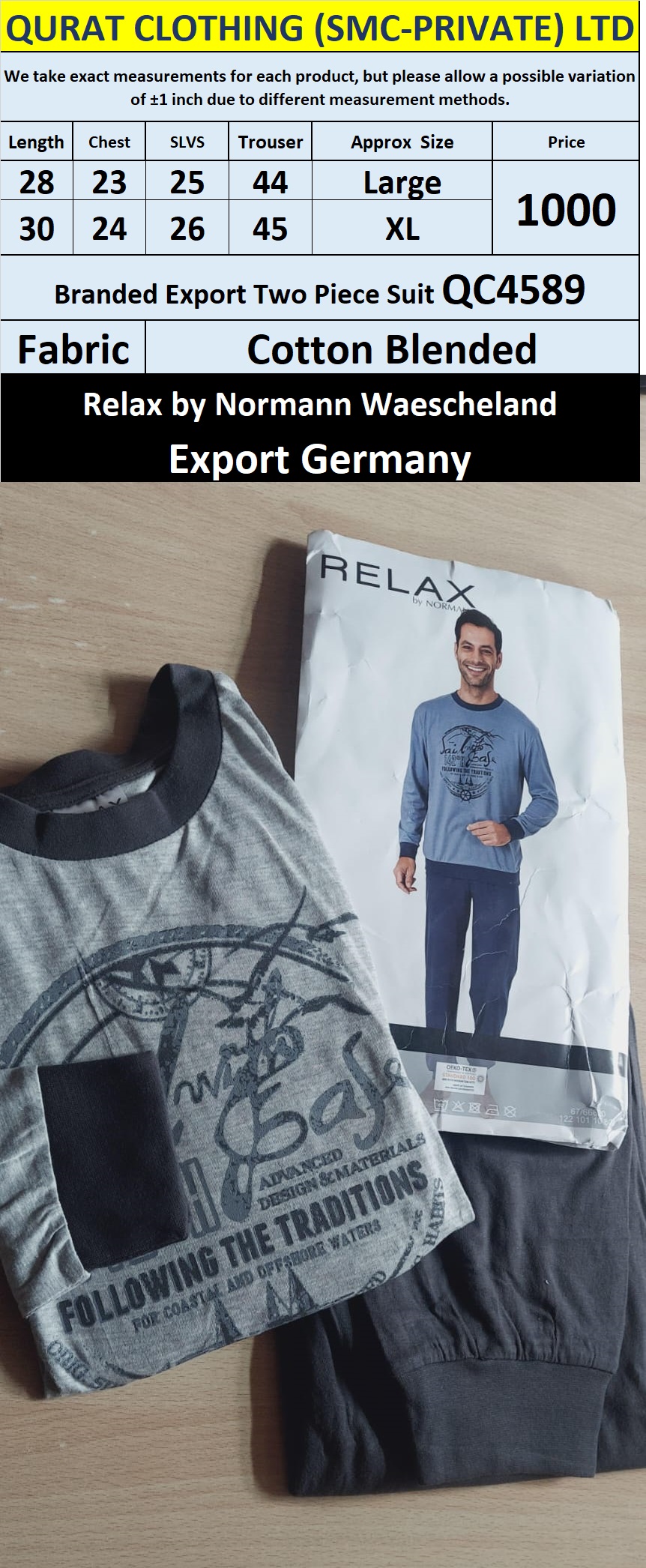 Relax by Normann Waescheland Branded Two Piece Suits QC4589 Export Germany