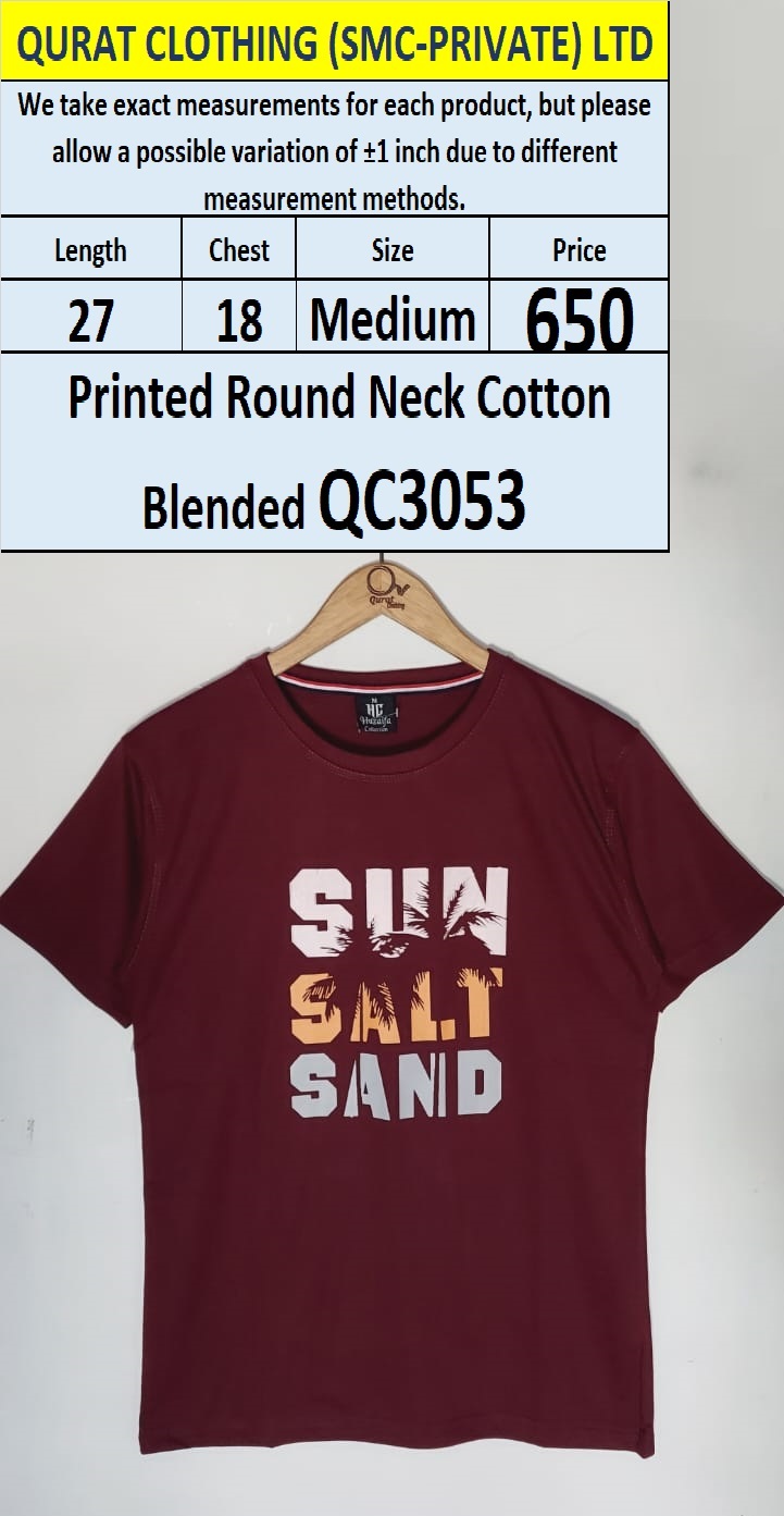 Sun Salt Sand Round Neck Cotton Blended T-shirt QC3053