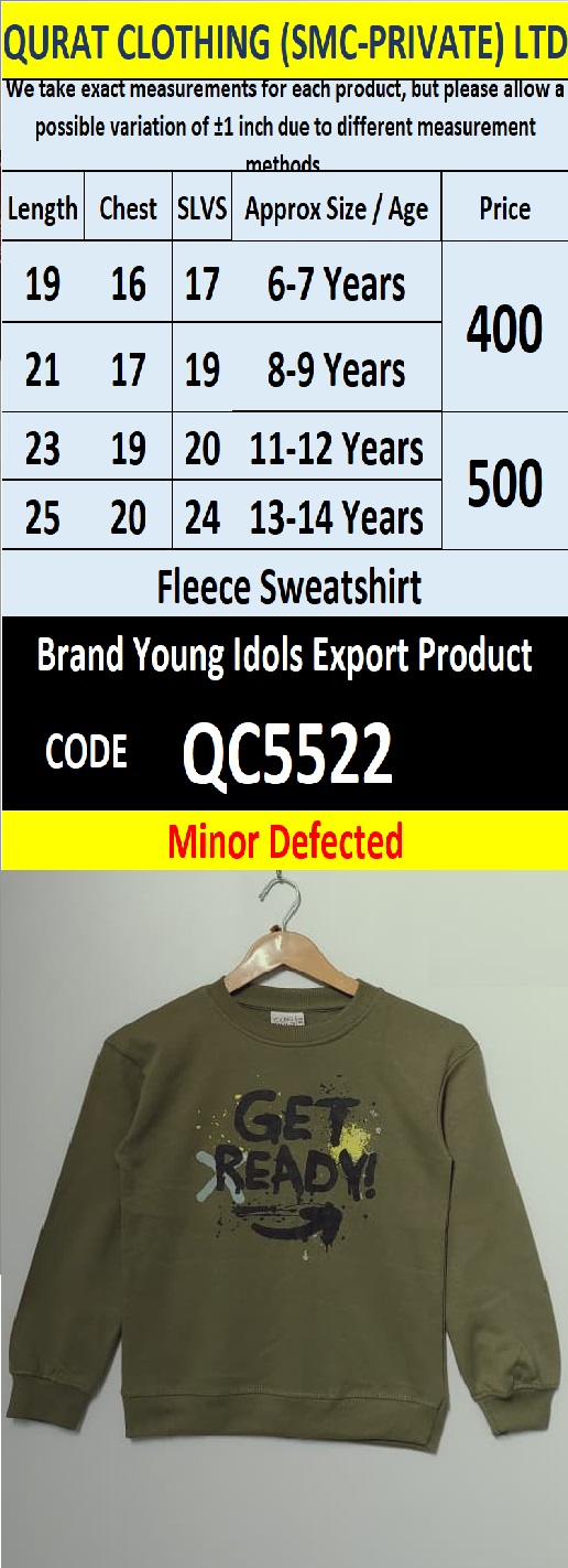 Brand Young Idols Fleece Sweatshirt Export Europe or USA (Minor Defected Product) - QC5522